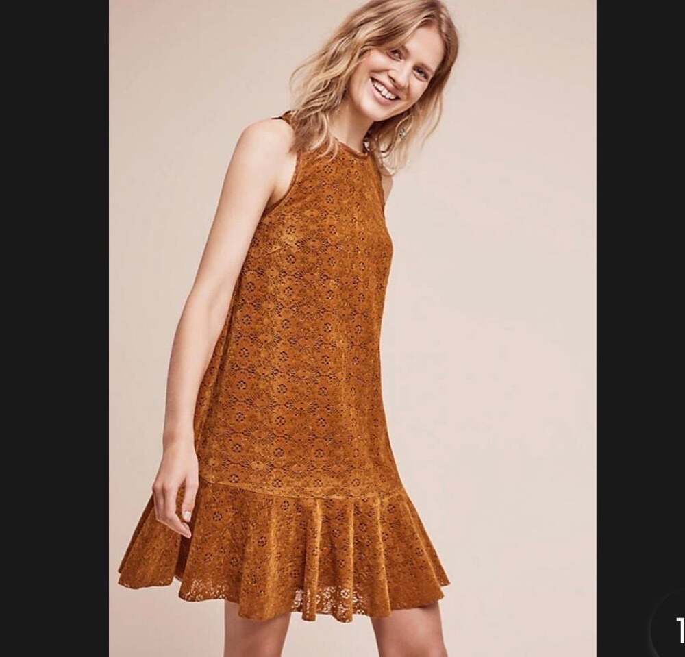 Maeve Amis Velvet Lace Swing Dress in Burnt Orange 8